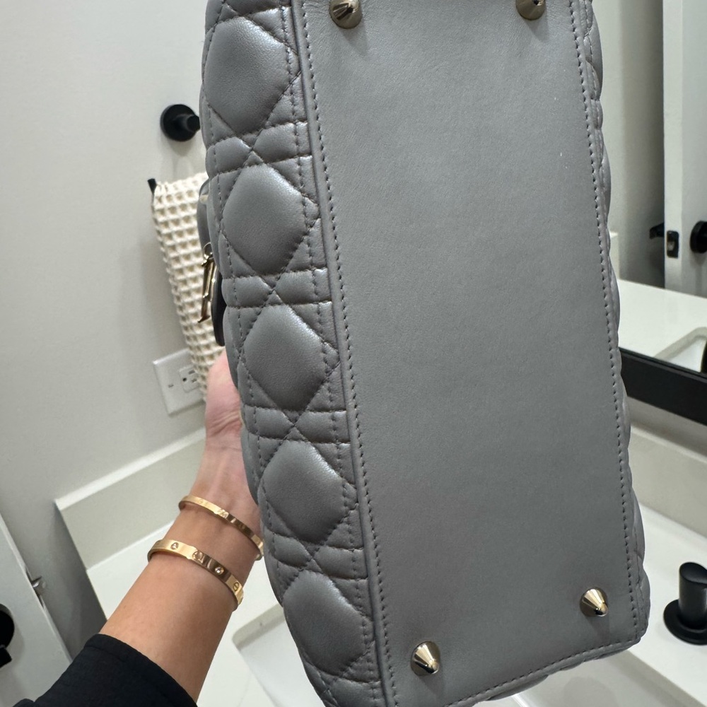 Dior LADY DIOR Medium Metallic Gray Quilted Bag - Authentic - Picture 14 of 14